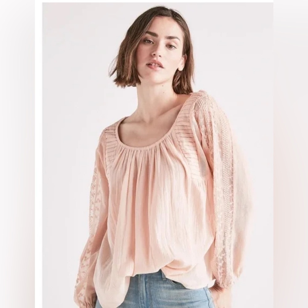 Lucky Brand Cross Back Peasant Blouse medium size made in India 100% cotton